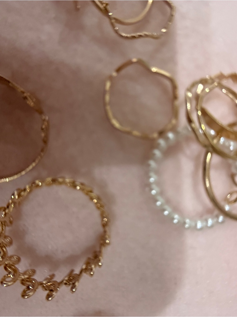 Gold and Pearled Stackable Women's Ring Set